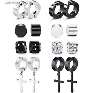 Ear Cuff Ear Cuff 1 pair/8 pairs magnetic ear clip set male and female stainless steel rings cross non perforated false gauge earrings hypoallergenic Y240326