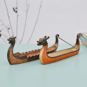 Queimadores Retro Queimador de Incenso Dragão Barco Incenso Vara Titular Tradicional Design Chinês Mão Esculpida Escultura Ornamentos Decoração de Casa