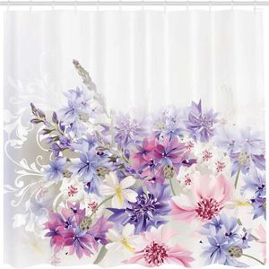 Shower Curtains Fashion Curtain Lavender Flower Bridal Theme Classic Pattern Waterproof With Hook Fabric Bathroom Decoration