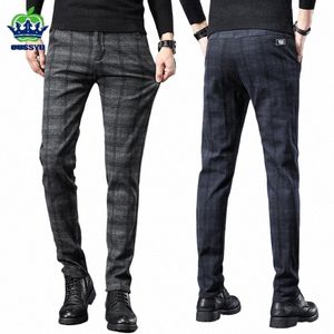 2024 New Spring Autumn England Plaid Work Stretch Pants Men Busin Fi Slim Grey Blue Casual Pant Male Brand Trousers 38 w0n6#
