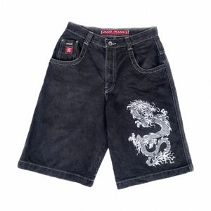 JNCO Y2KショーツメンズハラジュクヒップホップチャイニーズドラッググラフィックプリントバギーデニムジムショーツニューゴシックメンズバスケットボールショーツK0KX＃