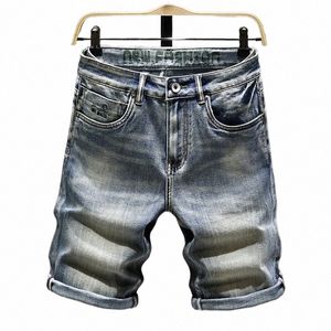 summer New Men's Stretch Short Jeans Fi Casual Slim Fit High Quality Elastic Denim Shorts Male Brand Clothes x1gp#