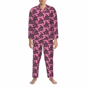 Tartarugas Imprimir Pijama Define Estilo Tribal Bonito Pijamas Homens Lg Manga Solta Casa 2 Peça Pijamas Tamanho Grande XL 2XL o0Uv #