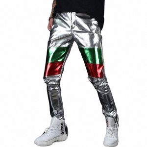 uomo Big Kids Chic Fi Sier Pantaloni metallici colorati Hip Hop Heap Spettacolo dal vivo Costumi di danza Pantaloni 34ZT #