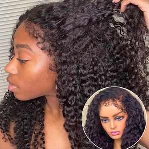 Uioxvn 4C Kinky Edges Hairline 13x4 Deep Front with Curly Baby Glueless HD Lace Frontal Wigs Human Hair Pre Plucked 150% Density (18inch)