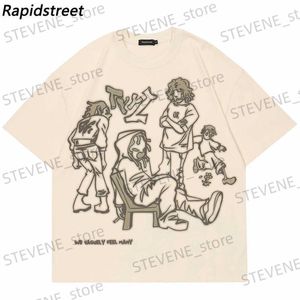 Мужские футболки 2023 Harajuku Cartoon Girl Cat Японская футболка с рисунком кандзи Strtwear Мужская футболка Летняя короткая футболка Slve Топы Ts Unisex T240325