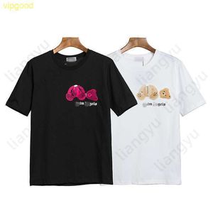 palme Trendy decapitato orsacchiotto ricamato mezza manica t-shirt da uomo e da donna sciolto BF coppia manica corta angeliQD3A