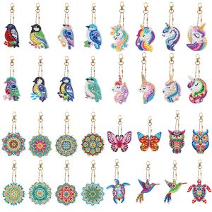 Stitch Bird Diamond Painting Keychains Diamond Art Kits Special Shaped Diamond Embroidery Cross Stitch Unicorn Keyrings Women Bag Decor