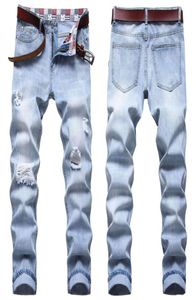Designer Männer Kleidung Herren Jeans losen Multi -Loch Hellblau Taille Nicht Elastische kleine gerade Pants4713277