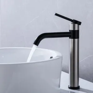 Bathroom Sink Faucets Faucet Taps Body 304 Stainless Steel Brushed Black Negro Color 360 Degree Rotation Mixer Water Cold & Valve Core