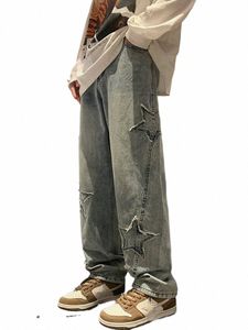 houzhou estrelas bordado y2k jeans baggy homens calças jeans roupas masculinas em linha reta hip hop cott calças pantal homme jeans dos homens u0EG #