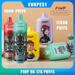 Original FIHP Digital Box puff 12000 shisha hookah 15000 9000 Disposable vape Pod Device puff 12K/15K/9k 650mah 20ml Rechargeable 12 flavors VS waspe vapme 12 fumot