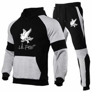 Herruppsättningar lapptäckhoodies+byxor hösten vinter huva tröja tröja tröjor fi smal fit manlig set hoodie hip hop pullover a1kq#