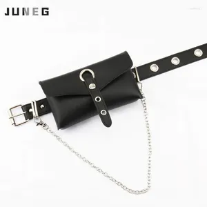 Waist Bags Women's PU Leather Bag With Chain Belt Full Hole Punk Style Phone Shoulder Crossbody Chest Messenger