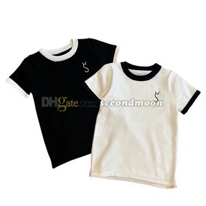 Contrast Color T Shirt Women Letters Embroidered Tee Short Sleeve T Shirts Crew Neck Tees