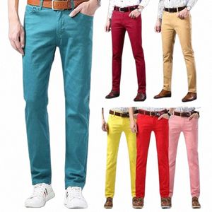 Vxo Young Men's Stretch Straight Leg Jeans Mens Colorido Jeans Masculino Slim Fit Denim Calças Homens Calças Clássicas L9CY #