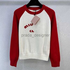 Designer Swears femminile 24SS all'inizio della primavera New Miui Sweet and Age Riducing Girl Academy Style Letter Jacquard Pullover Round Neck Knit Knit