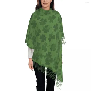Шарфы Зеленый шарф из трилистника, ирландский шарф с четырьмя листьями, сохраняющий тепло, шали и накидки с кисточкой, женские головные уборы, зимний головной убор на заказ Bufanda