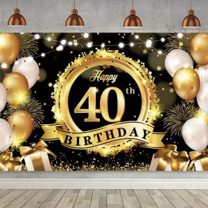 Maskiner Happy 40th Birthday Backdrop Bakgrund Banner för Man Woman Balloon Door Curtain 40 Years Anniversary 40 Birthday Party Decor