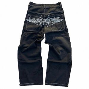 y2k Jeans Harajuku Retro Skull Graphic Baggy Jeans Black Pants Men's New Punk Rock Hip Hop Gothic Wide Leg Trousers Streetwear 065z#