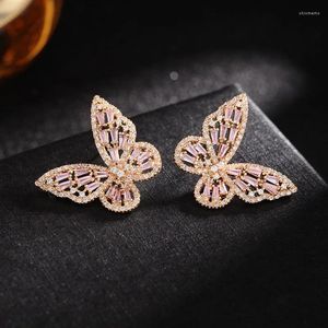 Orecchini a bottone Farfalla Colore oro rosa S925 Argento Post per donne Zircone Insetto Donna Gioielli Regalo Vacanze