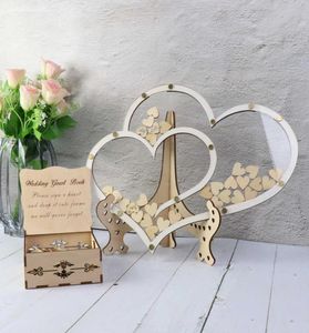 Double Heart shape Wedding guest book Decoration Rustic Sweet Heart Drop box Wedding drop box 3D Guestbook wooden box 2106106362739