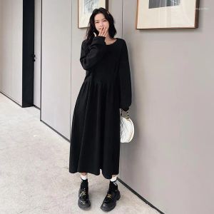 Grundläggande avslappnade klänningar 2023 Spring Autumn Korean Fashion Hoodies Woman Dress Elbise Lång ärm Loose Plus Size Ladies Elegant Maxi Wome Ota6V