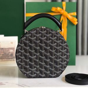 Designer Fashion Crossbody Bag Round Shape Box Woman Mini Handväska Verkliga läderhandtag Spegel Kvalitet Lady axelväskor Utomhus Koppingväskor