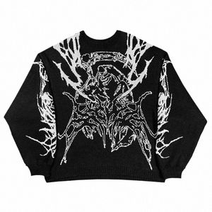 Ciepła jakość męskiego swetra Y2K ubrania damskie damskie pullover streetwear wełniane swetry punkowe vintage Goth Winter Swater U8GM#