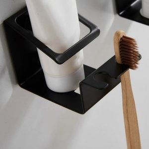 Huvud Uppgraderat rostfritt stål Tandkamp Tandbrush Cup Holder Black Garden Selfadhesive Accesories TandenborStelhouder Zwart