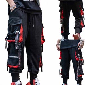 Hip Hop Joggers Men Letter Ribbs Spodnie