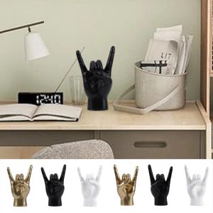 Skulpturer Rock Gest Statue Creative I Love You Hand Sculpture Rock and Roll Music Gest Harts Staty Ornament Hem Desktop Decoration