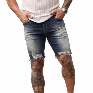 Helt nya nya män shorts avslappnade jeans korta byxor förstörda herrkläder magra hål jeans rippade byxa frayed denim u9kc#