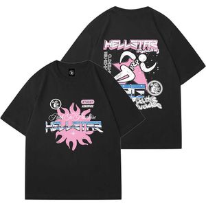 Designer Moda Clássico Hellstar Camisa Verão Mens e Mulheres Rapper Lavagem Cinza Pesado Artesanato Hell Star High Street Retro Manga Curta Top Moletons NA23