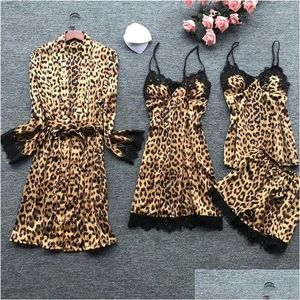 Сексуальная юбка, женская одежда для сна с леопардовым принтом Y, женские пижамные комплекты, атласная пижама, шелковая домашняя одежда, пижама с вышивкой, пижама для сна, ночное белье Li Otdp1