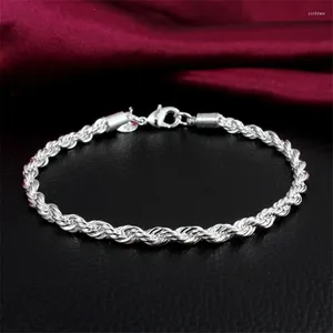 Charme pulseiras moda 925 pulseira de prata esterlina para homem mulher 4mm corda torcida corrente jóias finas presente de festa de casamento