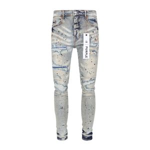 Modemarke Purple Brand Jeans hellblau spritzende Tinte Messer geschnitten Loch Herrenhosen Store