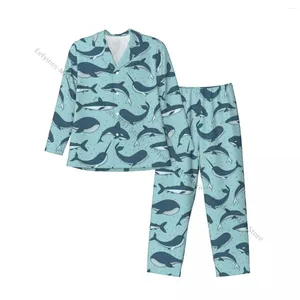 Erkek pijama Narwhal ve Dolphin Polka Dot'ta Erkekler Pijama Uzun Kollu Erkek Takım Ev Kıyısı Seti