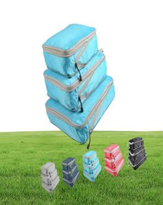 3 pçsset cubos de embalagem de compressão saco de armazenamento de viagem bagagem mala organizador conjunto dobrável material de náilon impermeável 220516gx1490537