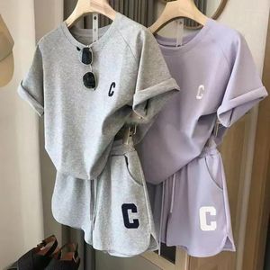 Women's Tracksuits Casual Sports Suits Women Summer Short T-shirt Tops Wide Leg Shorts Fashion Running Two Piece Sets Sporty Outfit