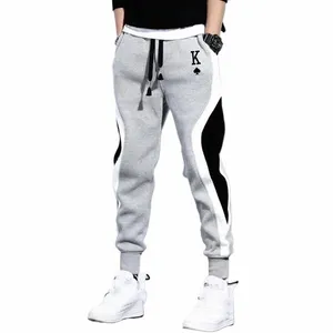 Herren lässige Jogginghose fi schwarze graue Farbe Matching Fi Spade K Druck lässig Hosen Jogging Hosen Freizeithosen a7sp#