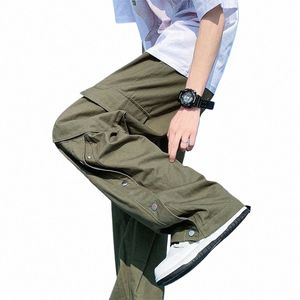 Męskie letnie koreańskie fiolek luźne szerokie nogi spodnie zwykłe proste prace spodnie Men Hip Hop Streetwear Pants B4se#