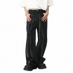 Houzhou Hip Hop Jeans Men Tie Dyed Stripe Black Denim Ounsers男性ゆるいカジュアルストレートパンツデザイングラフィックストリートウェア