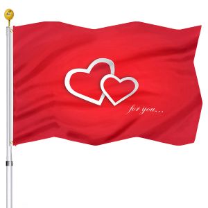 Tillbehör älskar hjärtflagga för bröllopsdagens alla hjärtans dag inomhus utomhus heminredning polyester med mässingsknapphål trädgårdsflaggor