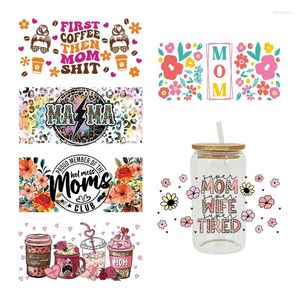 Adesivos de janela MOM Cartoon UV DTF Libbey Cup Wrap Iron On Transfer para vidro 16oz D12282