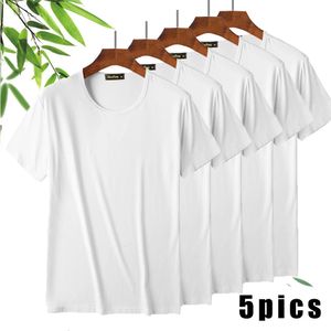 Mens 5 Pack Soft Comfy Bamboo T-skjorta för män andningsbar besättning hals smala passform tees kort ärm vanlig t-shirts casual sommar topp 240319