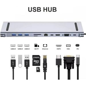 Yeni 2024 11 In 1 USB C Hub Çok Hub Multi Hub Ethernet Ağı PD 100W Tip C yerleştirme istasyonu ayırıcı USB 3.0 adaptörü MacBook Surface Hub2. C Tipi yerleştirme istasyonu için