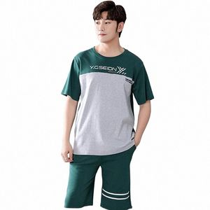 Mais novo conjunto de pijama masculino 100% algodão algodão verão casual manga curta pijamas masculinos g8Dc #