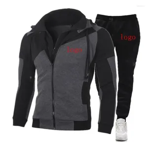 Men's Suits 2024 Logo Customization Brand Autumn Winter Mens Printed Suit Casual Sports Zipper Hooded Pullover Sweatpants 2-Piece Set