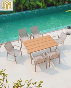 Camp Furniture Outdoor Tables And Chairs Garden Leisure Retractable Plastic Wood Waterproof Sunscreen Terrace Tab